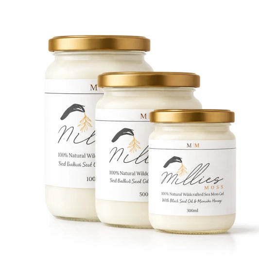 Millies Moss natural wildcrafted sea moss gel jars in multiple sizes