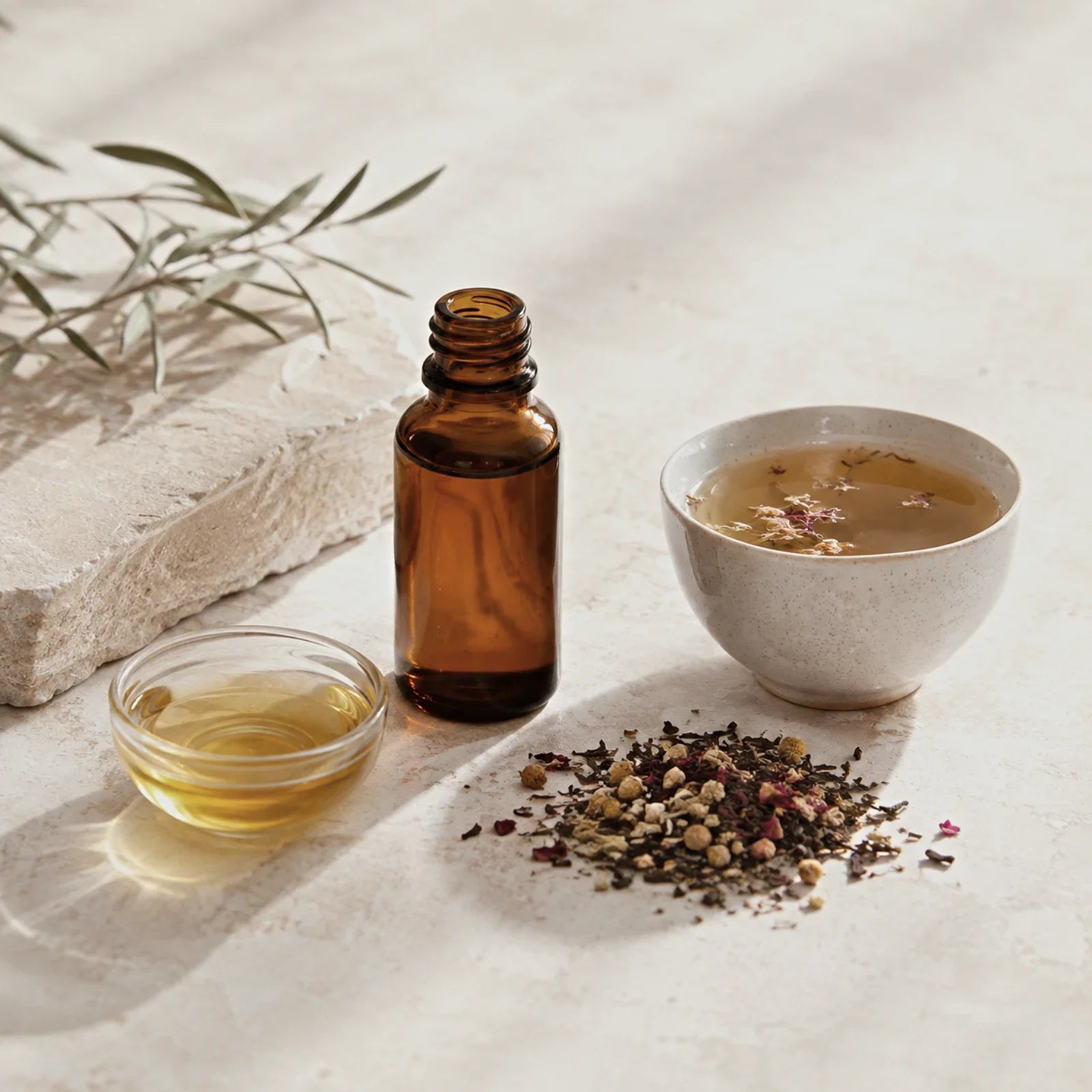 Black seed oil with herbal tea and loose leaf tea blend