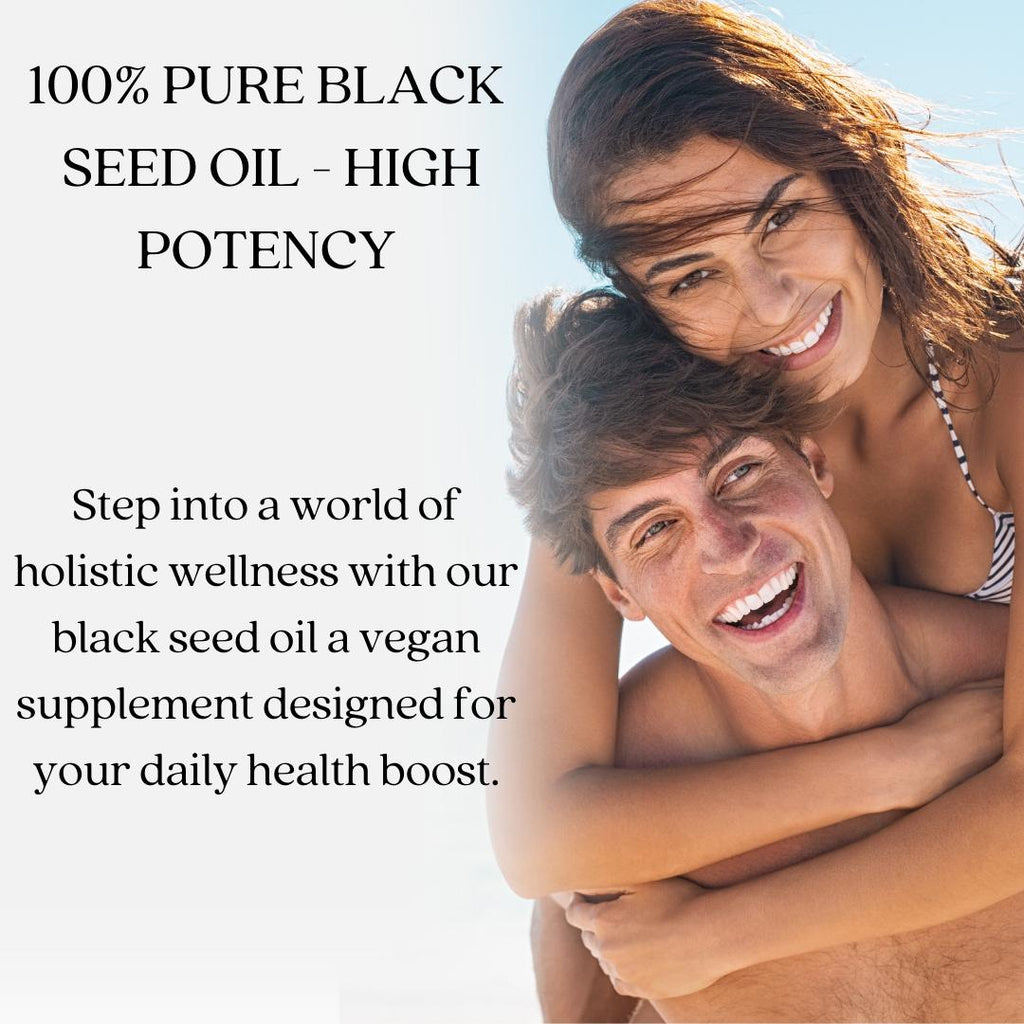 Step into a world of holistic wellness with black seed oil, a vegan supplement designed for your daily health boost.