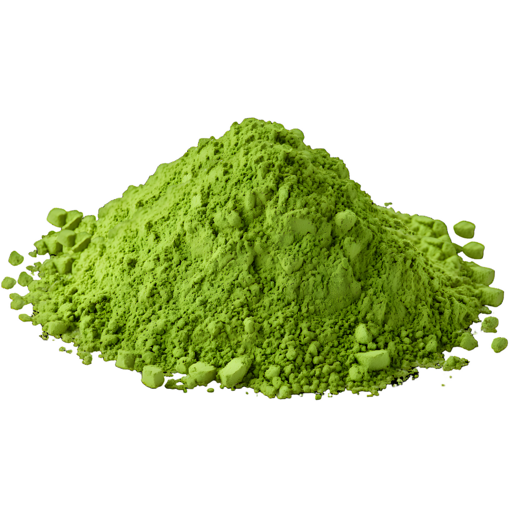 Bowl of vibrant green matcha powder, packed with antioxidants to boost metabolism, enhance focus, and support overall wellness.