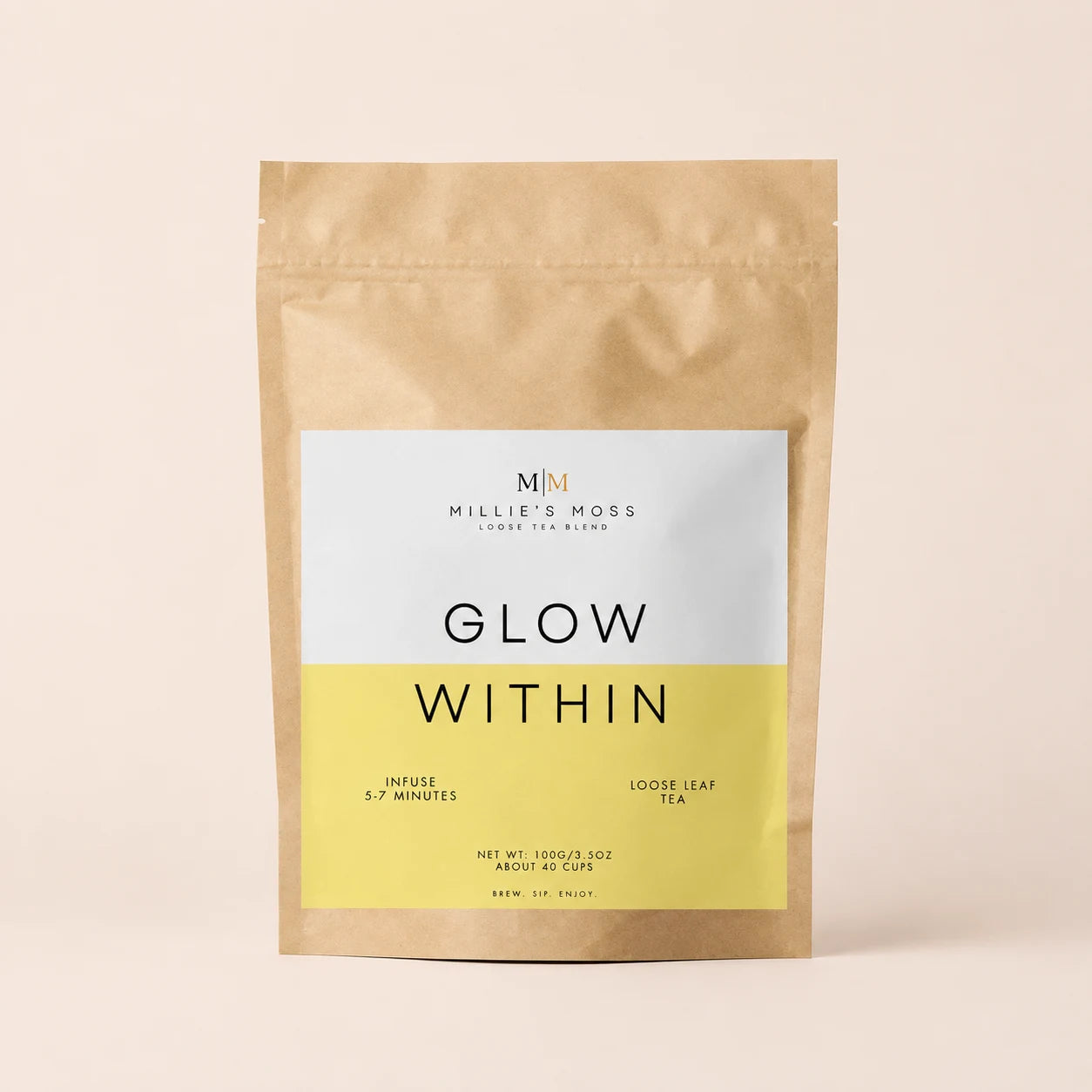 Millie’s Moss Glow Within Loose Leaf Tea Blend 100g front packshot