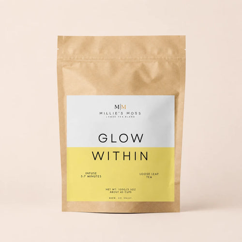 Millie’s Moss Glow Within Loose Leaf Tea Blend 100g front packshot