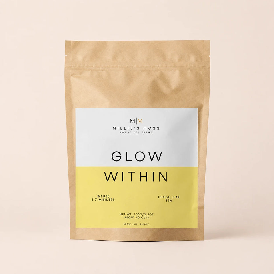 Millie’s Moss Glow Within Loose Leaf Tea Blend 100g front packshot
