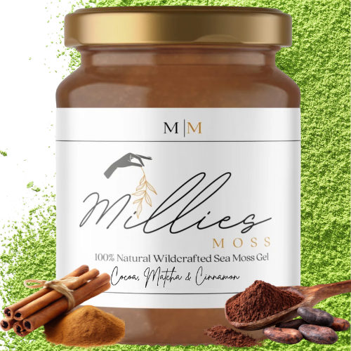 Jar of Sea Moss Gel Infused Cocoa, Matcha & Cinnamon with powders
