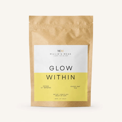 Front packshot of Millie’s Moss Glow Within Loose Leaf Tea Blend 100g