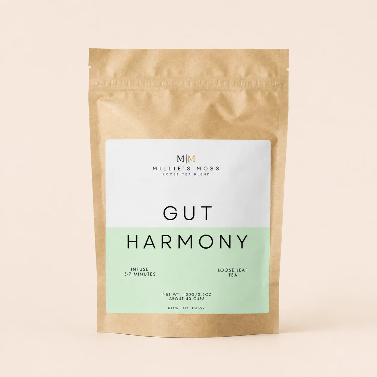 Millie’s Moss Gut Harmony Loose Leaf Tea Blend 100g front packshot
