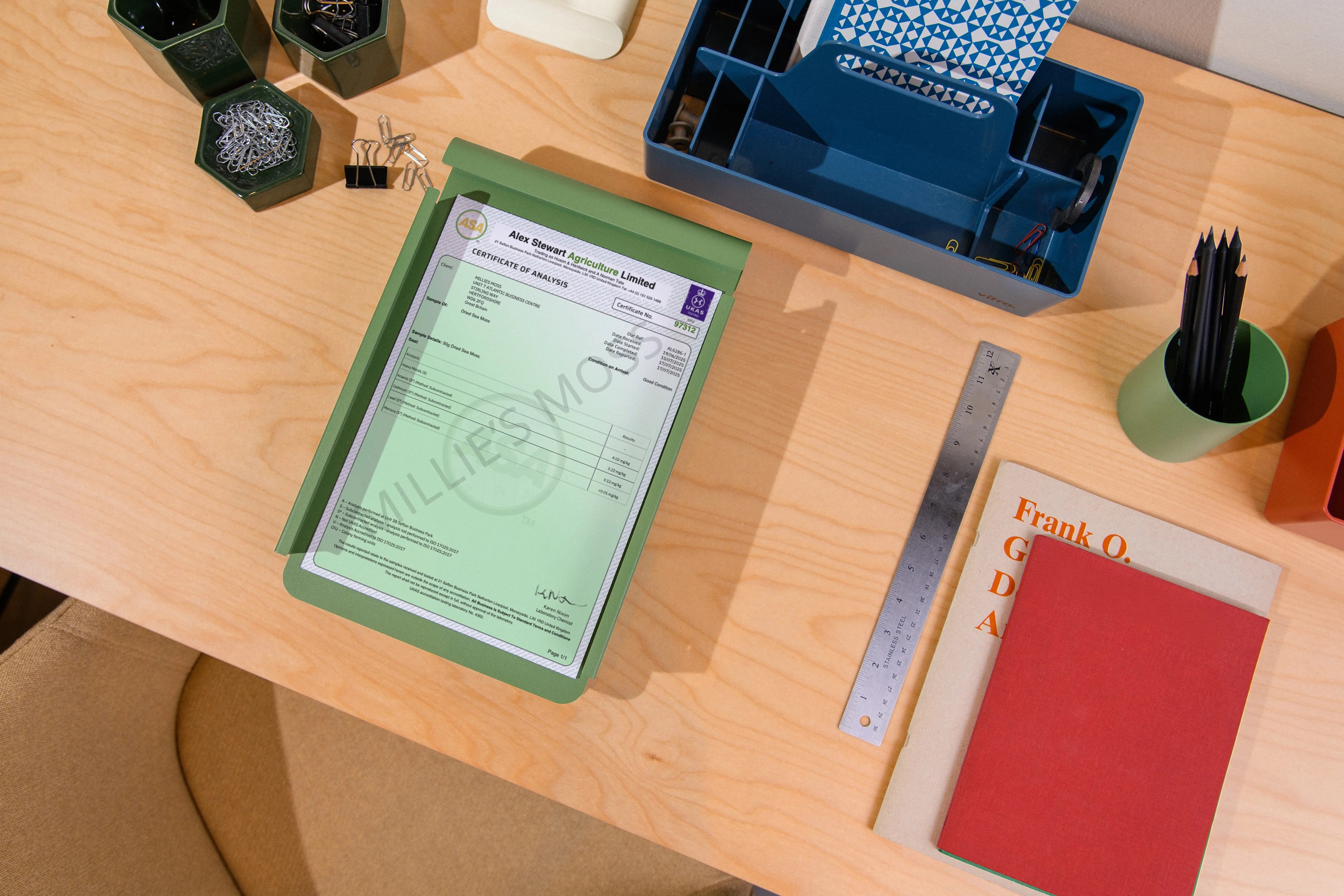 Certificate of analysis verifying the quality of Millies Moss sea moss