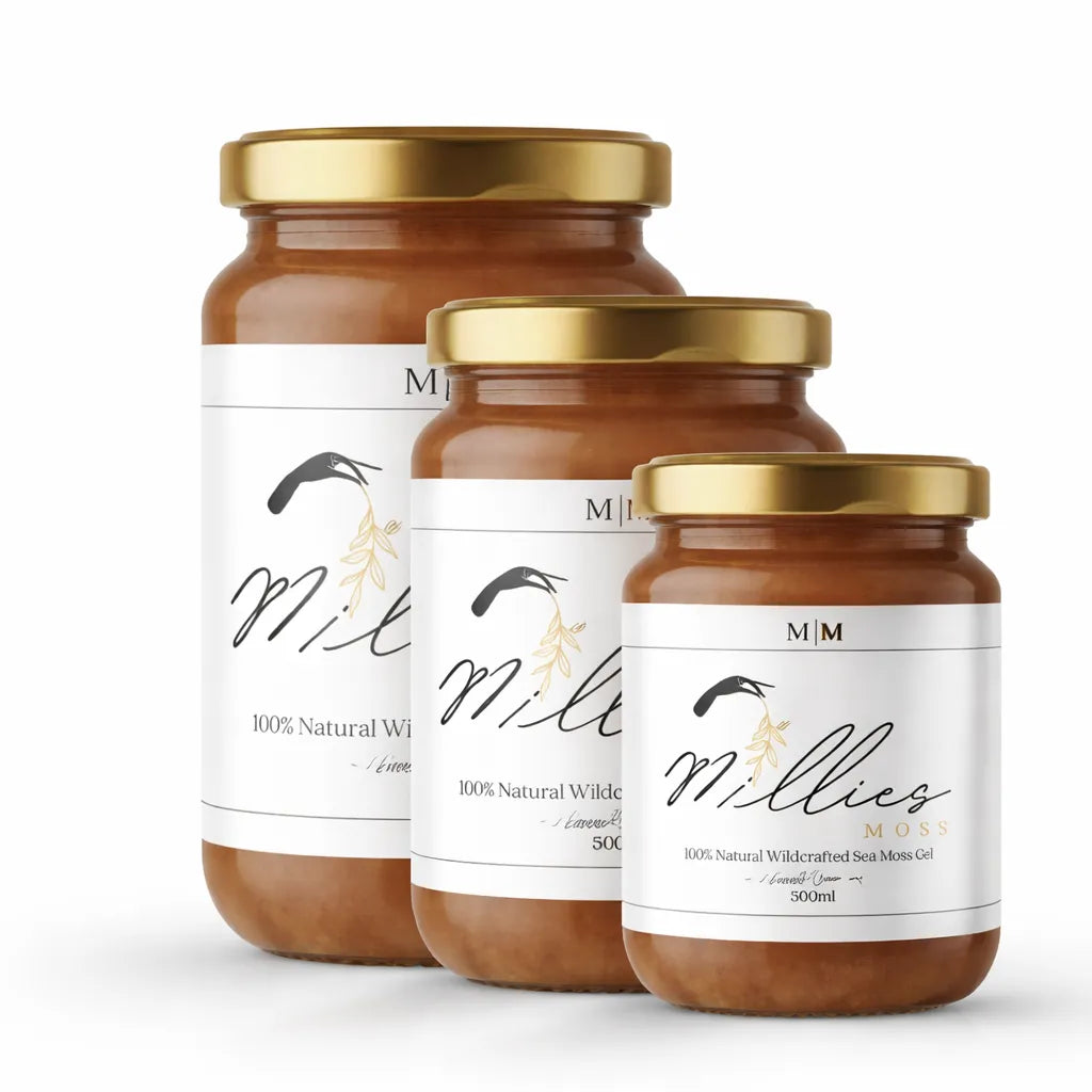 Millies Moss natural wildcrafted sea moss gel jars in multiple sizes