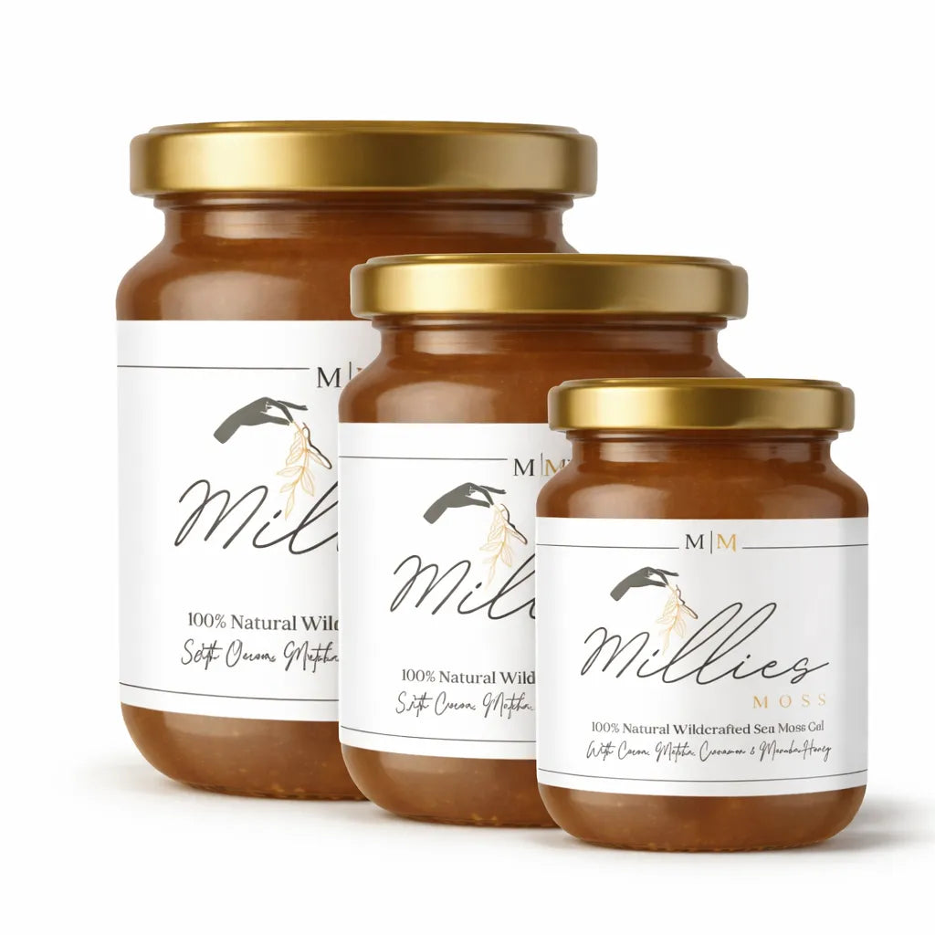 Millies Moss natural wildcrafted sea moss gel jars in multiple sizes