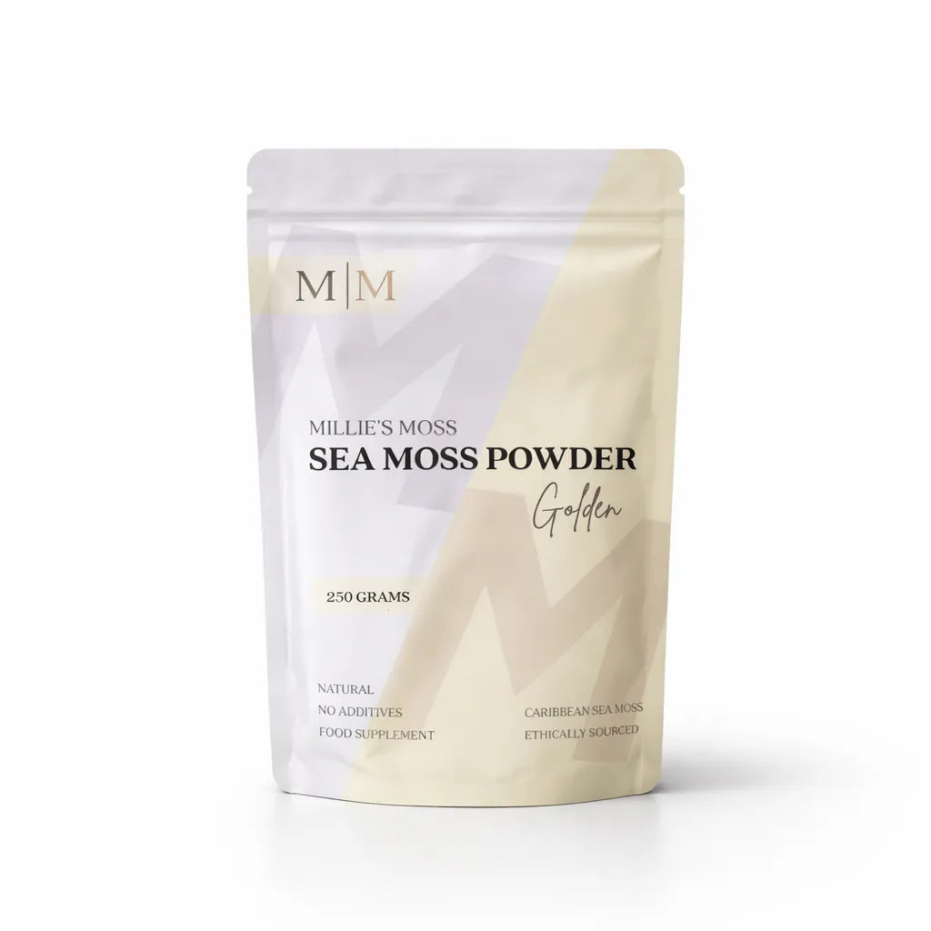 Millies Moss golden sea moss powder 250g pouch Caribbean wildcrafted sea moss supplement with no additives