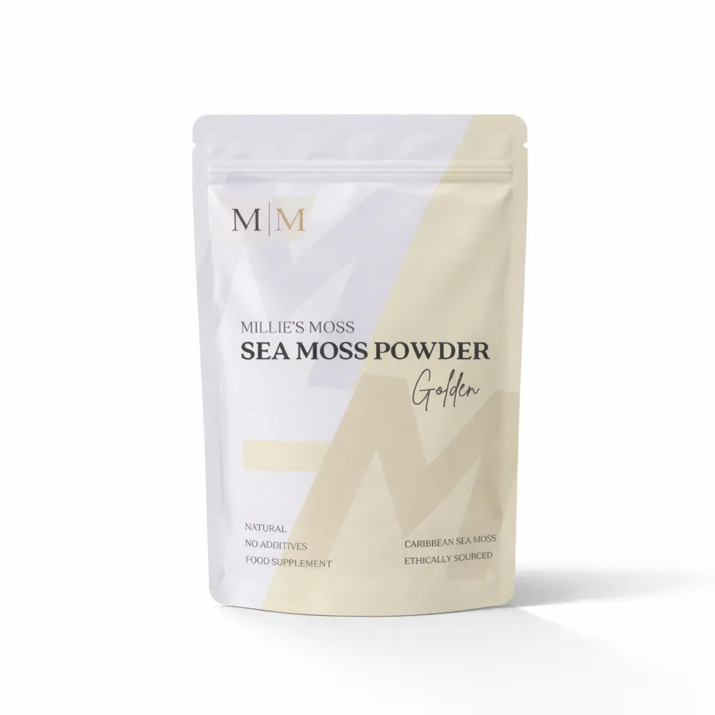 Millies Moss golden sea moss powder  pouch Caribbean wildcrafted sea moss supplement with no additives