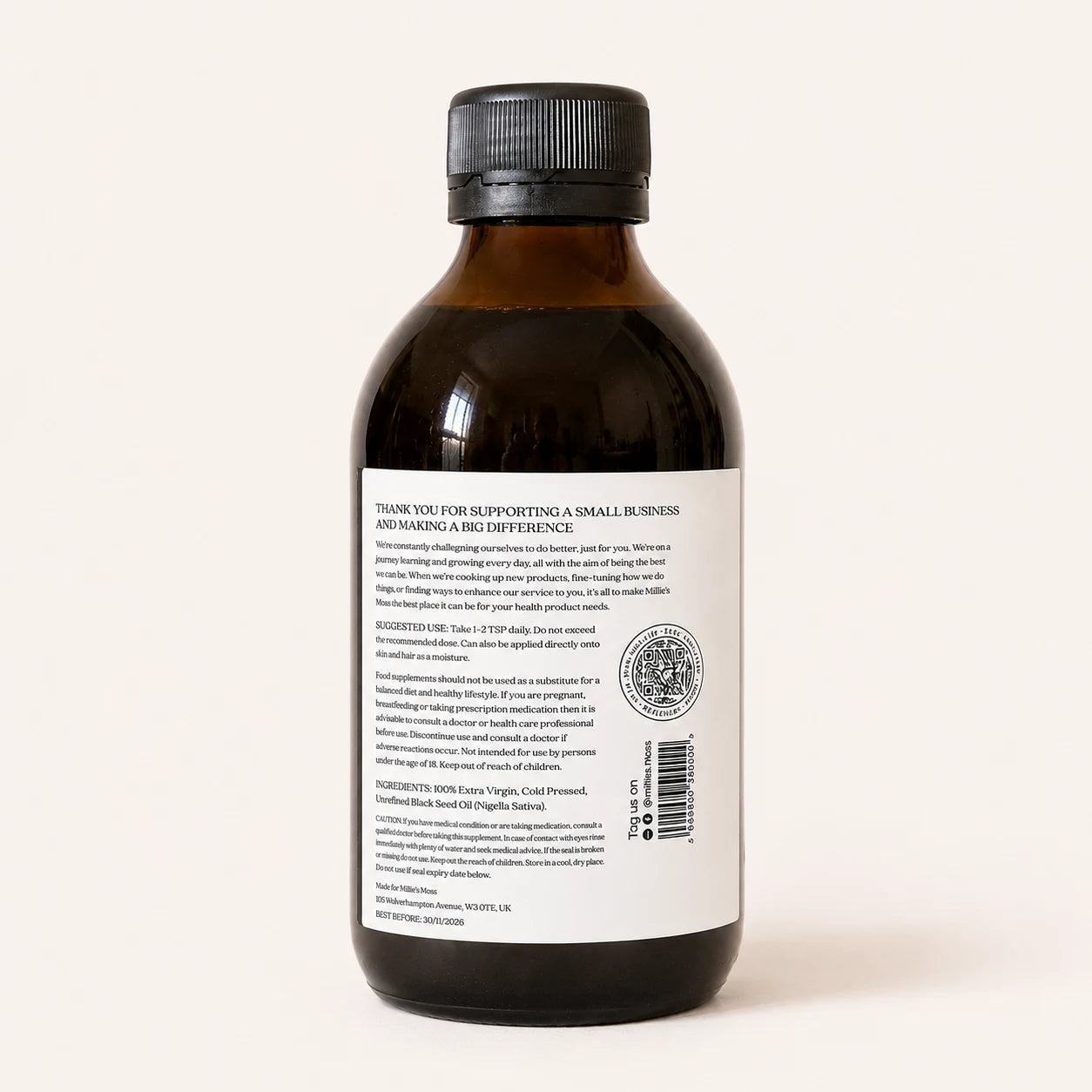Millie’s Moss High-Strength Black Seed Oil 250ml