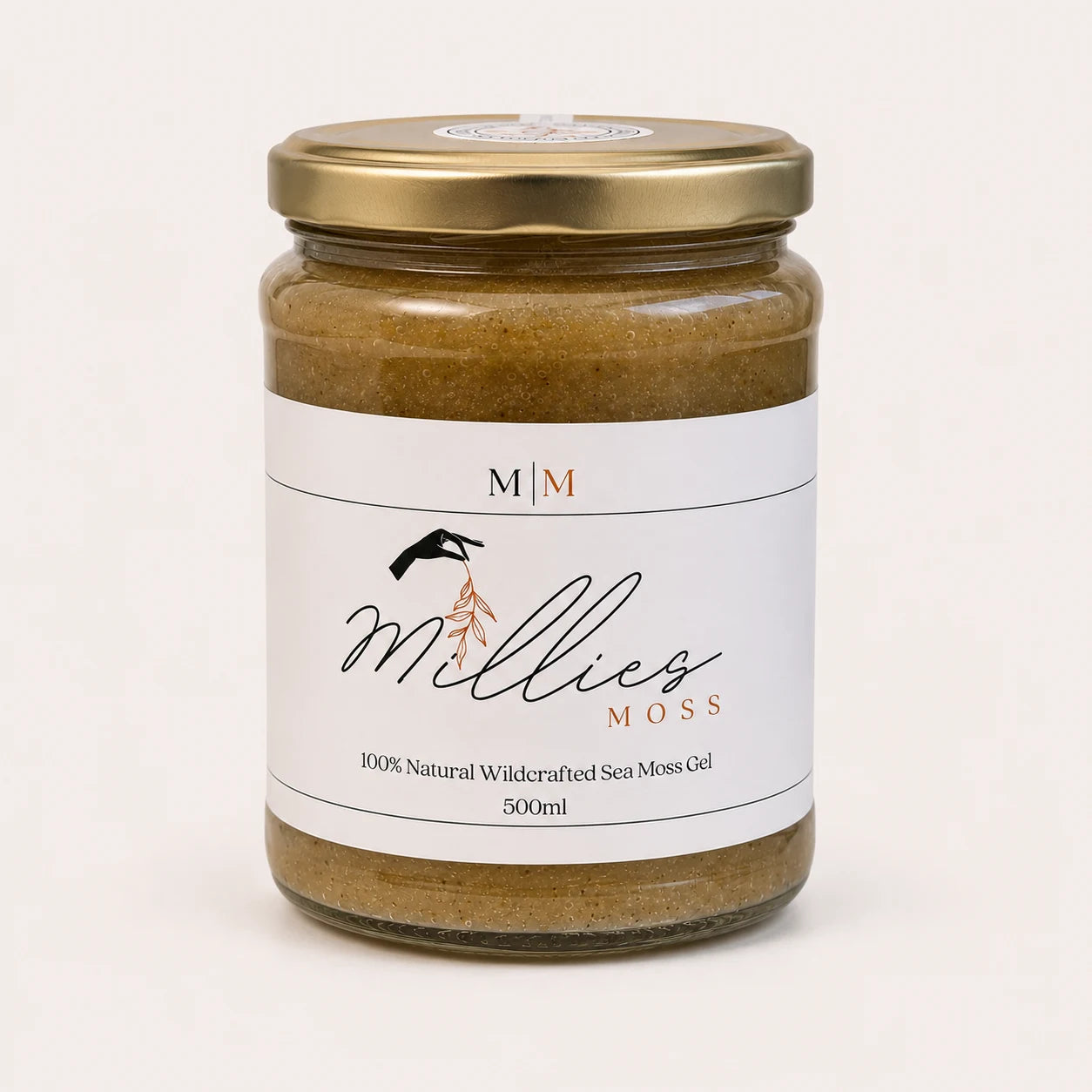 Millie's Moss Bladderwrack Infused Sea Moss Gel 500ml glass jar
