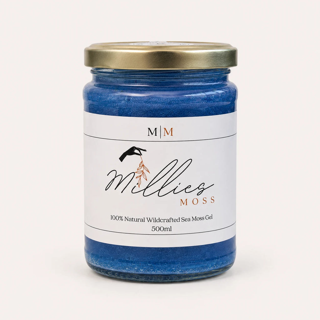 Millie's Moss Blue Spirulina Infused Sea Moss Gel 500ml glass jar