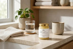 Sea moss gel with Manuka honey shown alongside raw dried sea moss, lime, and natural honey ingredients